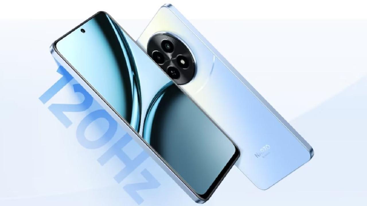 Realme narzo 70 5g smartphone front & back view with 120Hz Display